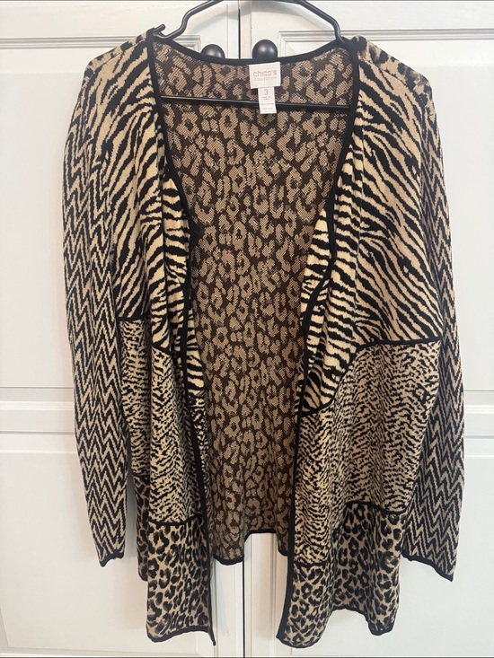 Chico's Sweaters - Chico's Mixed Animal Print Open Cardigan in Tan and Black Size XL 100% cotton